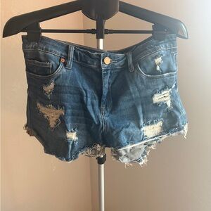 Blank NYC Distressed Dark Blue Denim Cutoff Shorts